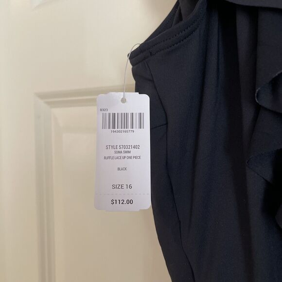 Soma One Pc. Swimsuit Ruffle Lace Up - Black - NWT - Size 16 - Picture 6 of 9